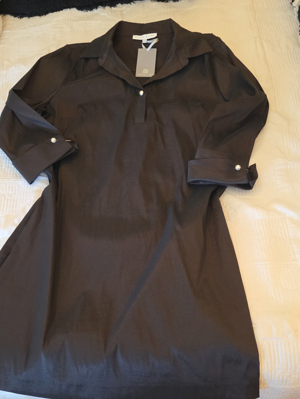Preston & York Black Button-Accent Casual Tunic Shirt